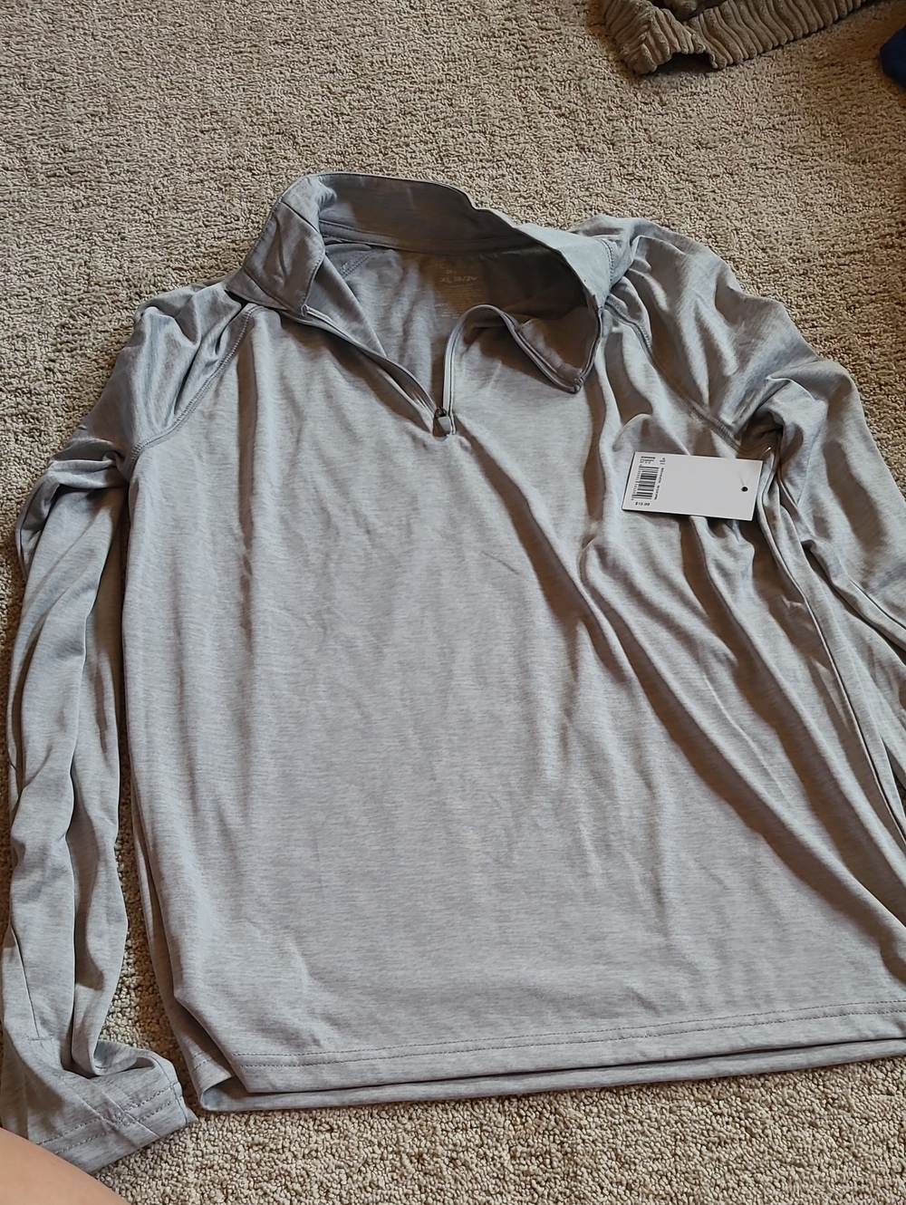 Boy's XL Gray Quarter-Zip Performance Long-Sleeve Shirt Tek Gear NWT
